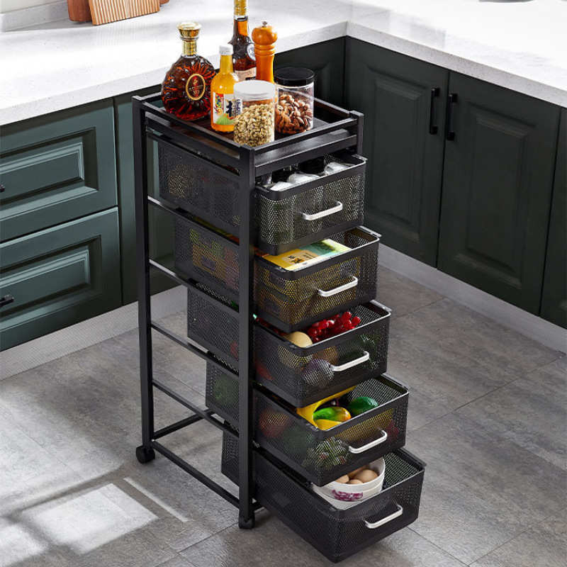 抽拉置物架厨房蔬菜抽屉式落地多层可移动夹缝收纳架冰箱窄泷叻