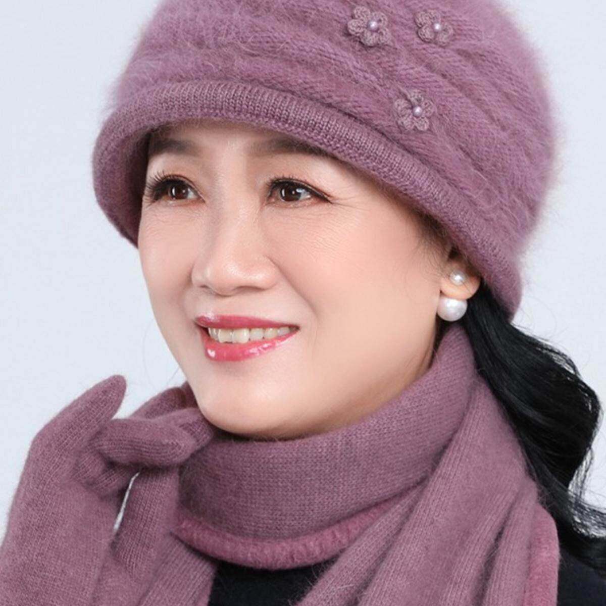 中老年人秋冬天加绒保暖毛线帽老人帽子女冬季奶奶老太太妈妈围巾