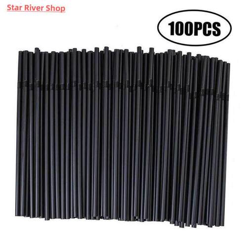 100pcs/Set Black Cocktail Straws Black Plastic Straw For Bir