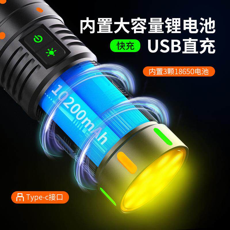 彩K1手电筒变焦色荧光PK1强光超亮远射长续航户LED照外明应P急灯