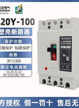 天正塑壳断路器DZ20Y-100/3300三相三线3P380V空气开关63A100A