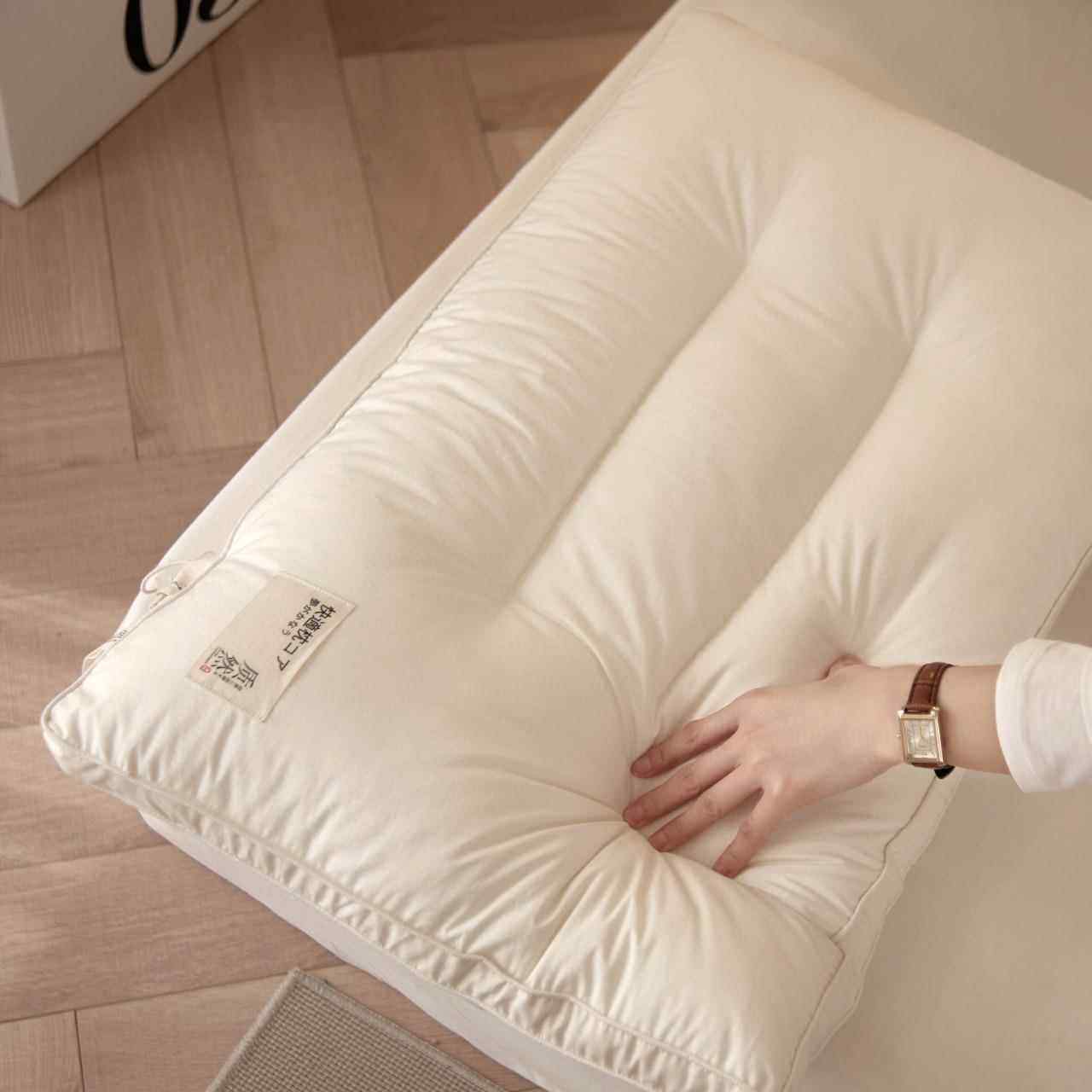 无荧光立体枕原棉全棉护颈枕蓬松柔软中高枕头单人成人纯棉枕芯