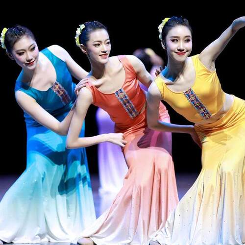 新款成人傣族舞蹈服装彩云之南孔雀舞演出服修身包臀练习艺考修身