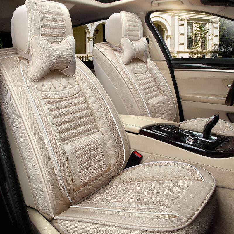 【夏季全包围亚麻汽车坐垫四季通用汽车用品布艺座垫透气座椅套】
