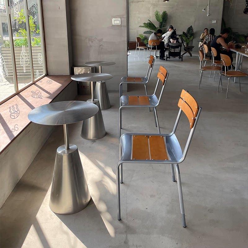 工业风不锈钢咖啡厅桌椅组合商用小吃糖水奶茶店茶几圆桌饭厅餐椅