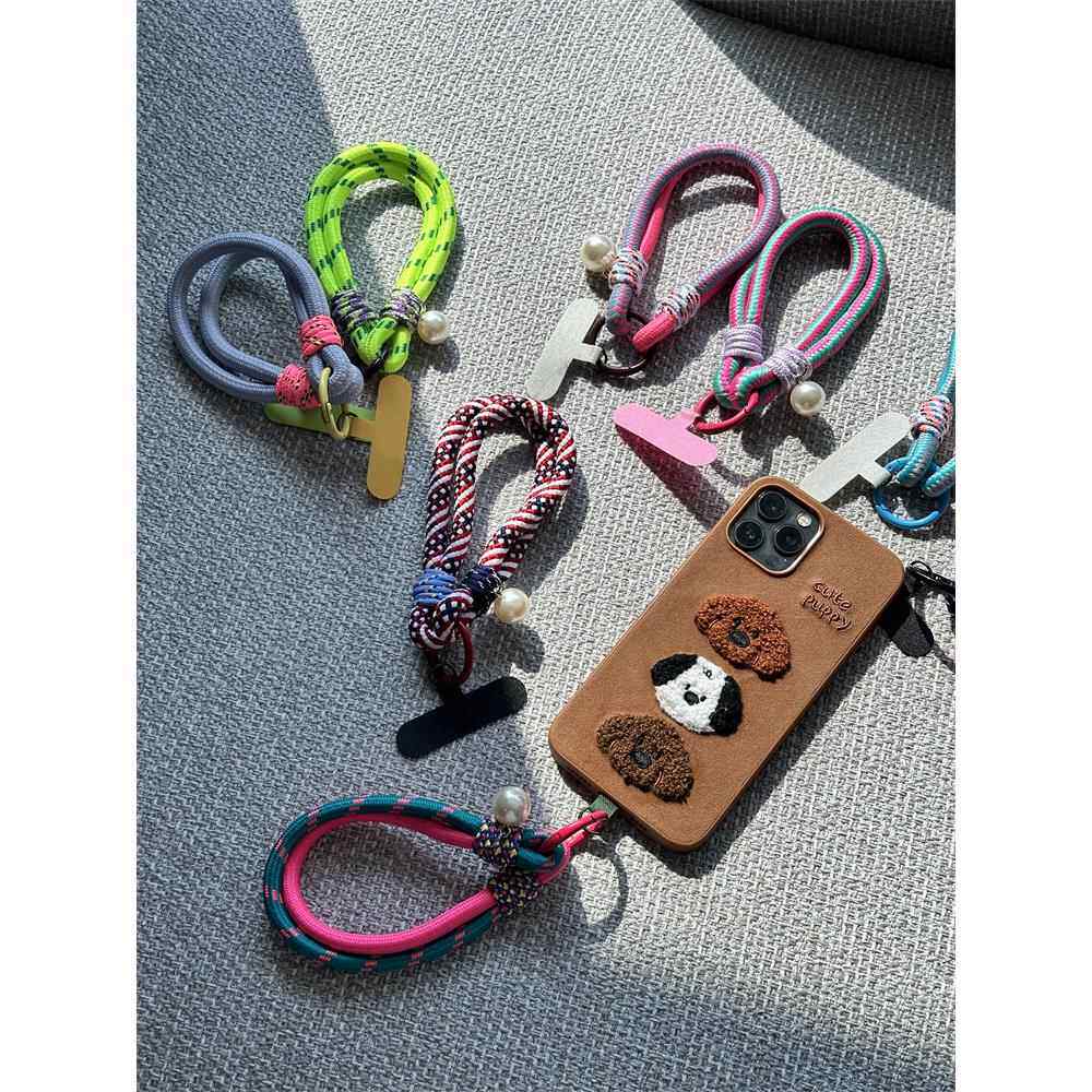 秋冬韩系ins手提手机挂绳手腕带短双股加粗卡条式防丢手机套挂链