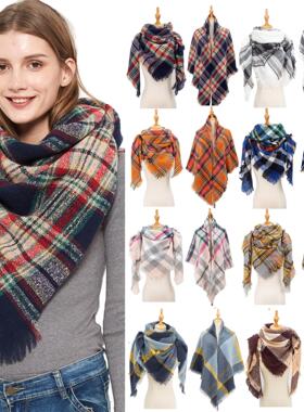 Thickened warm loop yarn, prickly plaid square scarf,