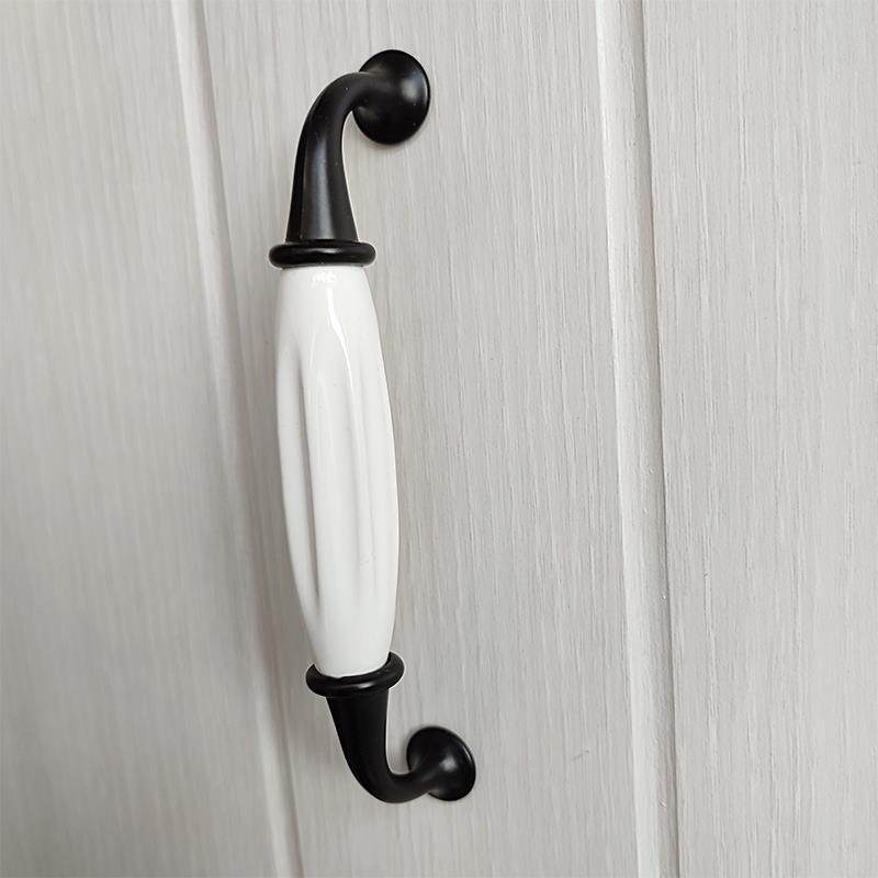 128陶瓷拉手柜门把手衣柜整体橱柜欧式柜子黑白抽屉?具车手柄黑色