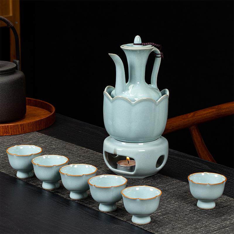温酒壶套装汝窑陶瓷酒杯茶杯清酒加热白酒黄酒烫酒壶家用围炉煮酒