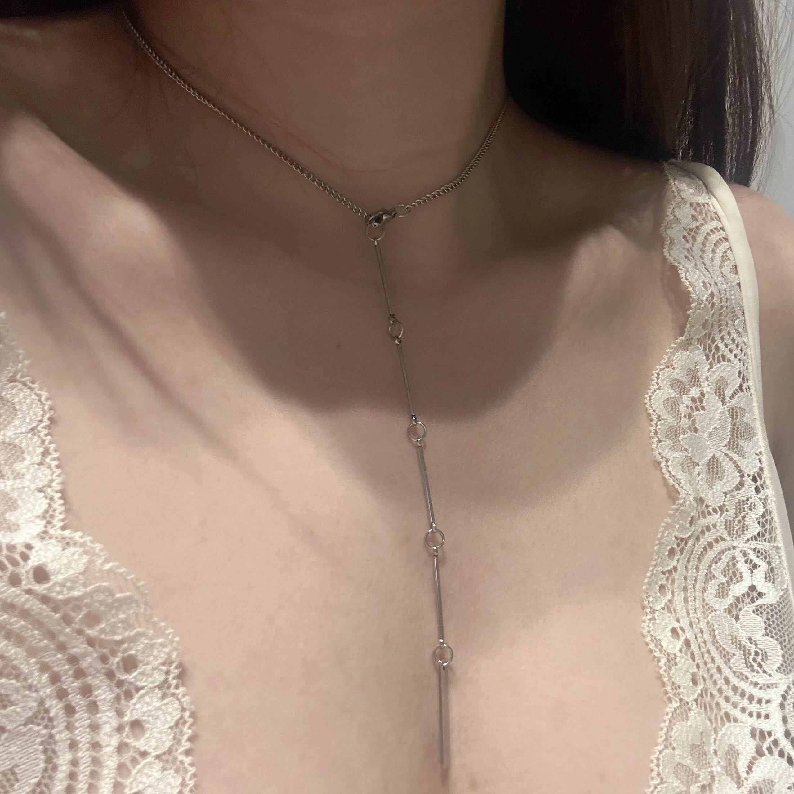 Y字形竹节素链性感辣妹锁骨链轻奢小众设计颈炼百搭气质项链装饰.