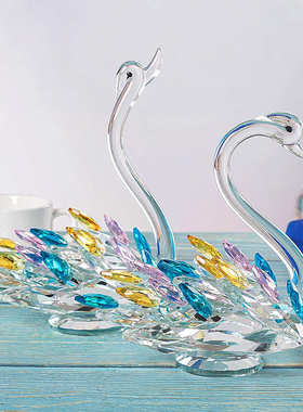 高档水晶彩色天鹅家居客厅摆件透明大天鹅送新人结婚礼物礼盒包装