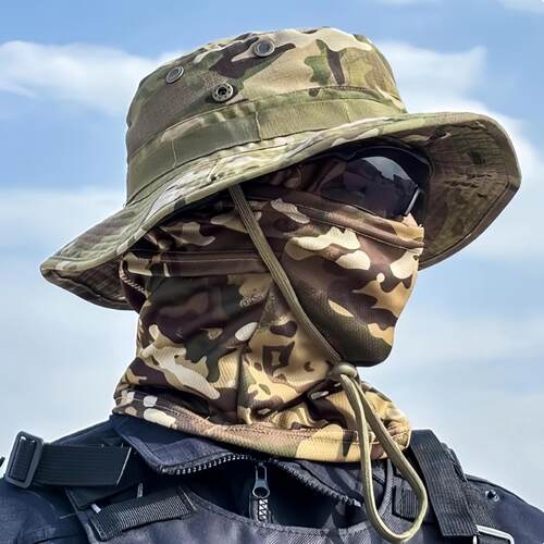 迷彩帽男士户外徒步骑行防晒垂钓奔尼帽子套装钓鱼登山渔夫帽