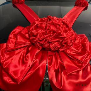 交车蝶F997H9MS花结球大红花拉球结婚车花球结婚车蝴红绣球婚车装