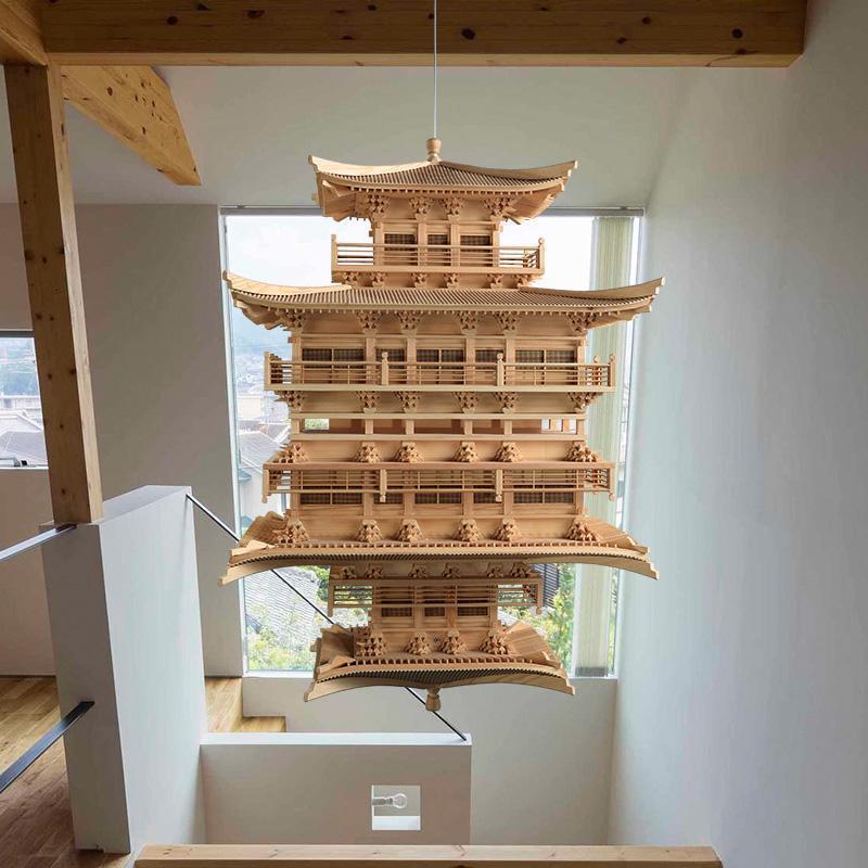 境泉金阁寺新中式禅意实木拼装古建筑模型酒店大堂售楼处空中吊饰