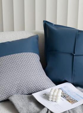 现代简长约亮蓝色PU皮抱间枕客厅沙发靠样板装饰靠垫方形腰LGC枕