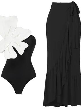 Women's pearl flower single shoulder one-piece swimsuit