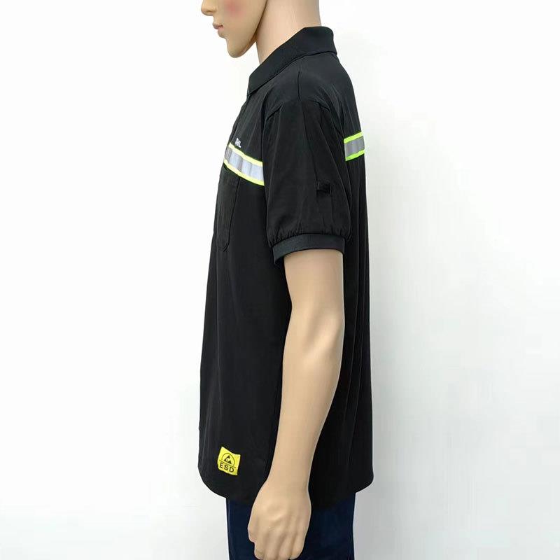 防静电544工短翻领polo衫纯棉防静工作服反光条作电服透袖气无尘