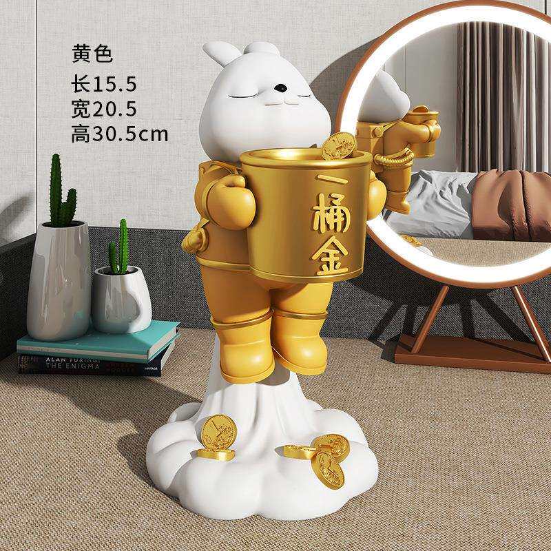 一桶金如意兔收纳桌面摆件电视柜酒柜办公桌笔筒装饰品树脂工艺品