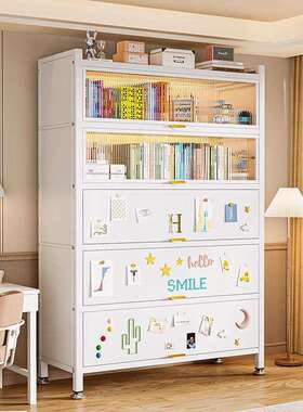 家用202505钢书柜儿童防尘书架物带门置物架纳柜客厅收多层制落地
