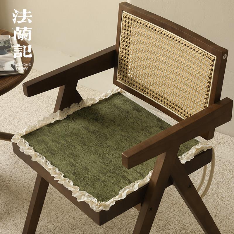 中古绿法式椅垫四季通用餐桌椅化妆台垫单人沙发垫复古单个座垫子