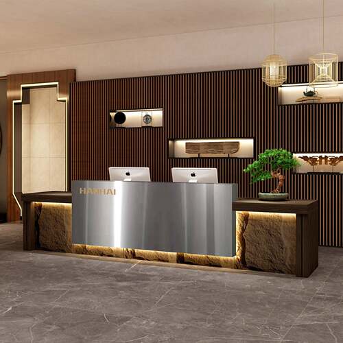 公司酒店前台桌接待台覆古工业风养生馆茶楼餐厅不锈钢收银台吧台