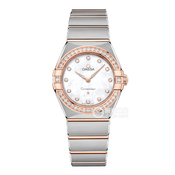 盒证98新28mm欧米茄星座间金原钻贝母盘131.25.28.60石英女表正品