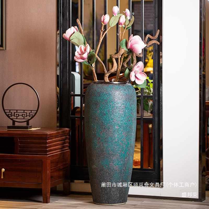 厂家摆件干花插花落地复古粗陶新中式陶瓷大花瓶景德镇家居装饰客
