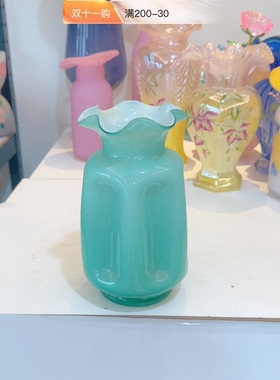 外贸花瓶芬顿绿色花边复古花器高20口径5