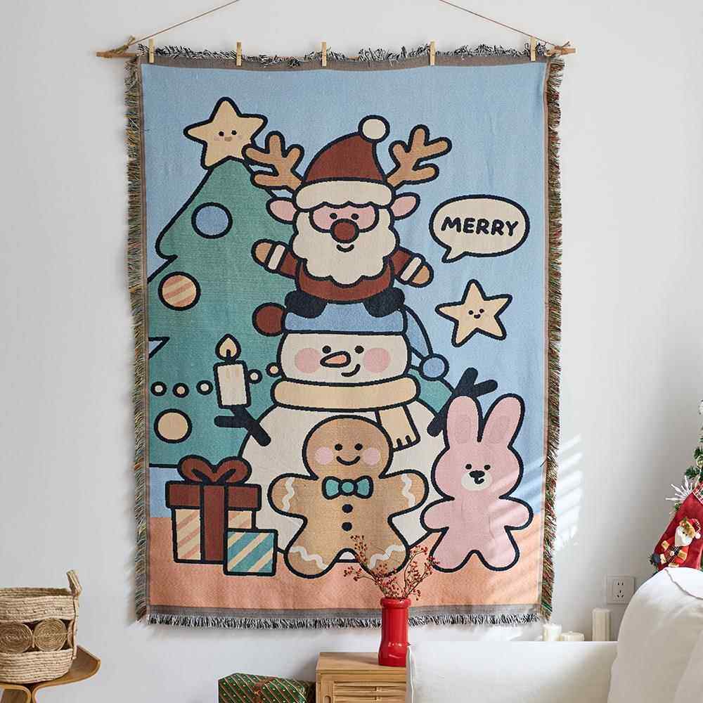 圣诞节挂毯装饰布提花线毯房间布置背景布户外旅行露营毯野营挂布