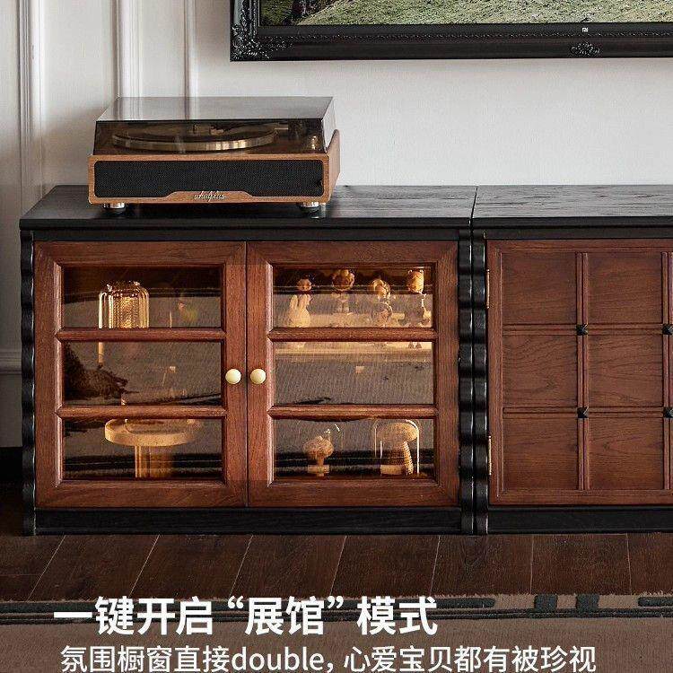 全实木棋盘格柜法式复古电视柜家用储物柜多功能落地柜子置物柜图片