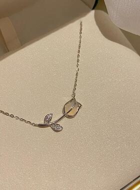 小众精致项链配礼服郁金香项链女小众设计感轻奢高级玫瑰花猫眼石