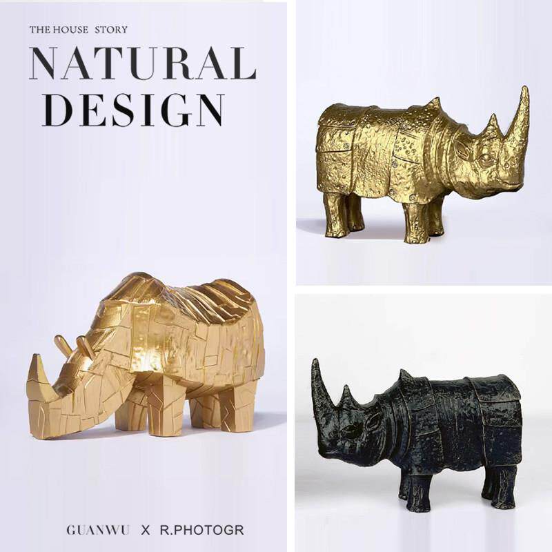 新中国风覆古金属几何犀牛动物饰品样品室展厅书桌书柜咖啡桌家居