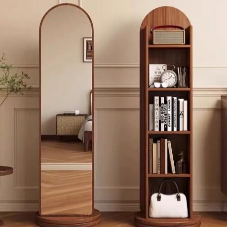 转穿衣镜全身镜衣落试地镜旋家用RZK客厅卧室杂志书架旋转储物一