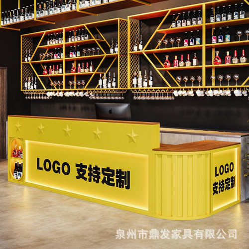 工业风吧台收银台网红弧形转角烧烤店/餐厅/酒店/健身房接待前台