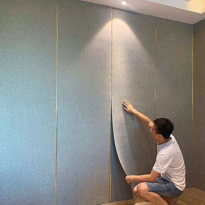 亚麻自粘防水无缝墙布全屋现简约卧室客厅素色家用墙纸墙咔