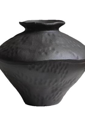 侘寂风黑色粗陶罐子新中式复古禅意陶瓷花瓶摆件民宿茶室酒店花器