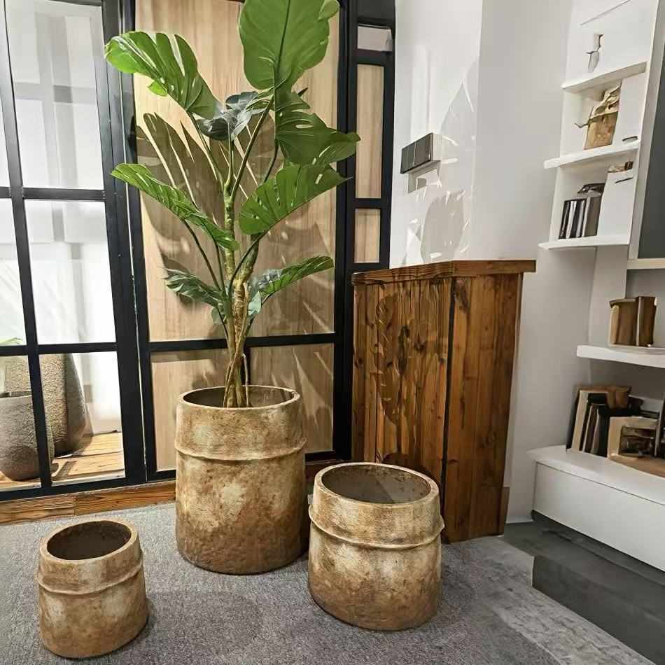 水泥花盆复古侘寂风商场客厅酒店绿植盆栽种植器装饰摆件阳台