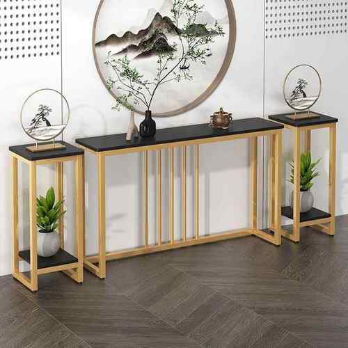 简易桌子置物架入户靠墙长条桌铁艺中式条案客厅玄关台家用玄关桌