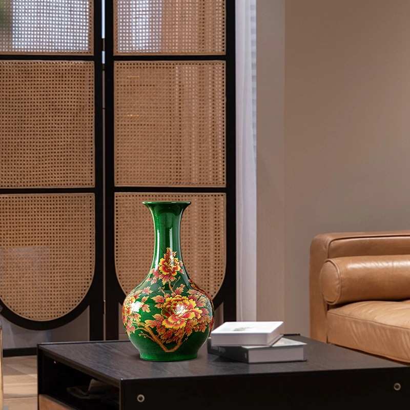 景德镇陶瓷客厅家居装饰摆件水晶釉花瓶玄关书房博古架新中式摆设
