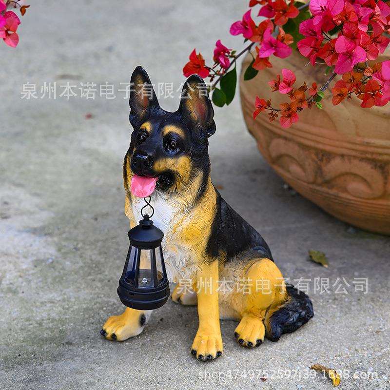 跨境太阳能仿真大狼狗摆件客厅雕像庭院门口德牧羊犬入户装饰摆件
