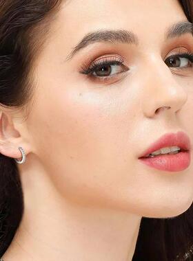 Silver Small Hoop Earrings Zirconia Huggie 锆石耳环