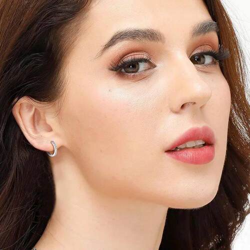 Silver Small Hoop Earrings Zirconia Huggie 锆石耳环