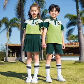 小学生校服夏装短袖套装学院风，毕业照纯棉，运动班服幼儿园园服夏季