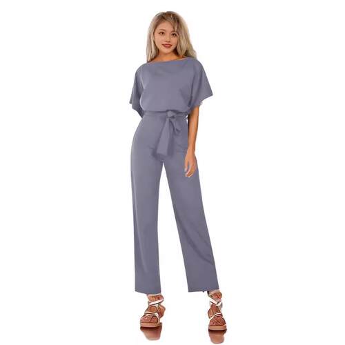 Women'S Jumpsuit Casual Short Sleeve Wrap V Neck Belted Wide
