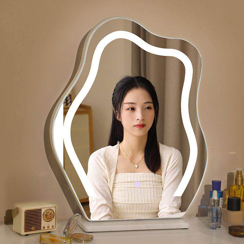 云朵智能led化妆镜带灯镜子网红ins风桌面台式化妆镜三色卧室美妆