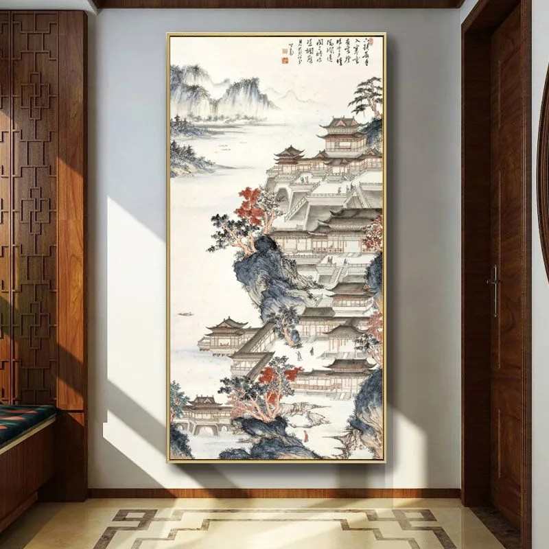 工厂直销竖版汉苑图十字绣满绣全绣新款印花十字绣批发