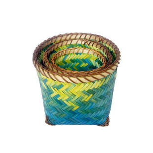 筐编织批发编织大容量蓝绿色收纳厨房系手工竹篮蔬果厂家冷色筐