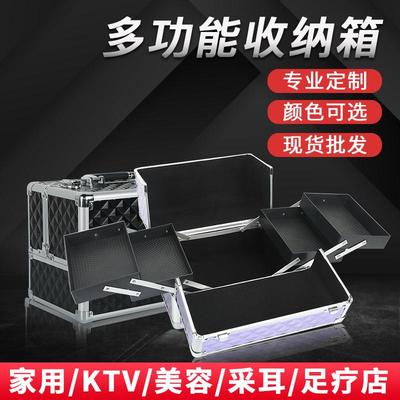 定制款双开式化妆收纳箱多开式手提化妆工具箱便携式收纳箱纹绣箱