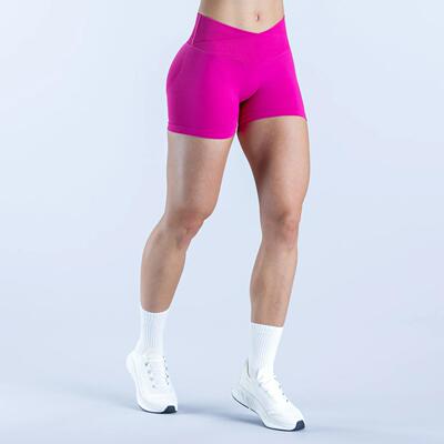 Splicing cross waist yoga shorts, pleated low waist