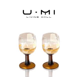 酒具法式 LIVING·珊妙 红酒杯中古琥珀色高脚玻璃杯香槟杯子